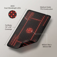 2026 Upgraded All-In-One Red Light Therapy Mat Full Body, 75” X 35” Medical-Grade TPU Red Light Blanket with 2600 Dual-Wavelength Leds (660Nm Red & 850Nm NIR) for Pain Relief — infographic