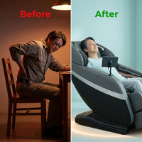 4D Deluxe Gray and Black Zero Gravity and Space Saving Faux Leather Heated Massage Chair with Sl-Track and Bluetooth — Before & After