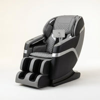 4D Deluxe Gray and Black Zero Gravity and Space Saving Faux Leather Heated Massage Chair with Sl-Track and Bluetooth — Studio Shot