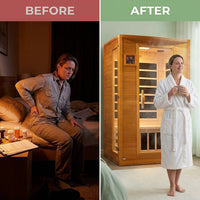 Andora 2-Person Low EMF FAR Infrared Sauna, Canadian Hemlock — Before & After