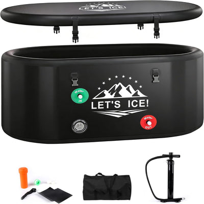 Inflatable Ice Bath Tub for Athletes, 216-Gallon Cold Plunge Tub with Insulated Lid, Full-Body Stretch Design, Insulated & Water Chiller Compatible, Portable for Indoor & Outdoor